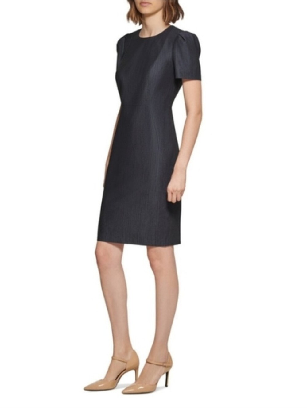 'Calvin Klein' Women's Puff Sleeve Denim-Blue Sheath Dress-NWT